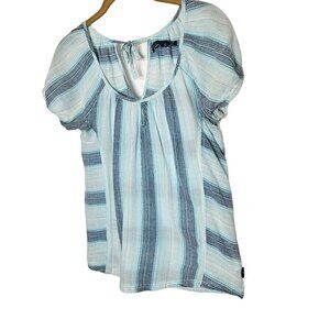 PrAna Women's Blue & White Striped ‎ Gauzy Cotton Top Lightweight sz Small
